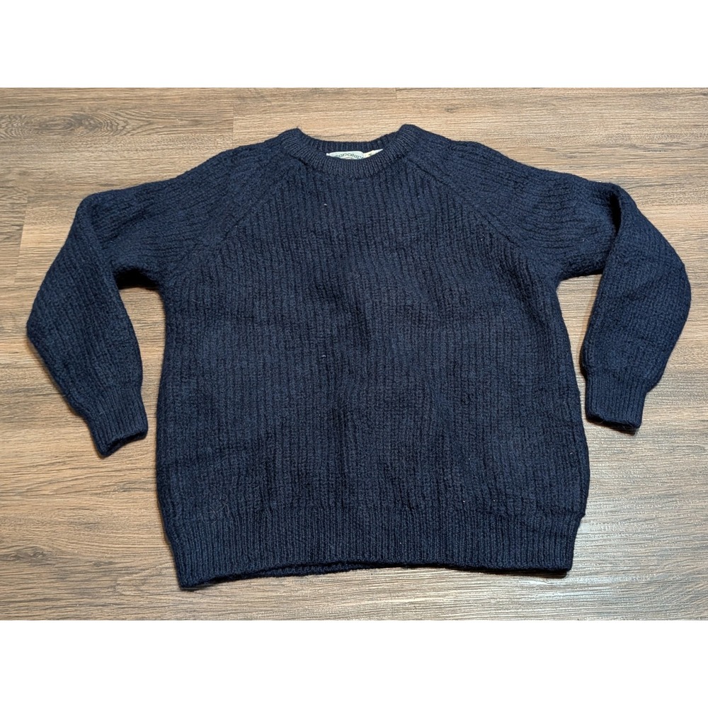 Arancrafts Ireland Navy Blue 100% Wool Ribbed Knit Fisherman Sweater Mens Medium